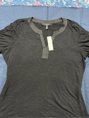 White House Black Market Black Short-Sleeve Split-Neck Tee
